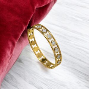 Fevyn Gold Plated Stainless Steel Openable Bracelet Anti Tarnish Jewellery | Floral Crystal