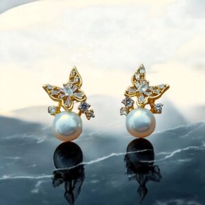 Fevyn Gold Plated Stainless Steel Earrings Butterfly Pearl for Women & Girls | Anti Tarnish Jewellery