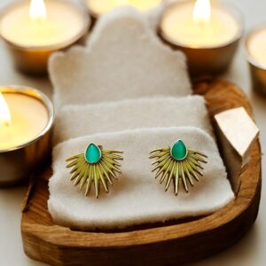 Fevyn Gold Plated Stainless Steel Earrings for Women & Girls | Palm Leaf Green Stone Earrings  | Anti Tarnish Earrings