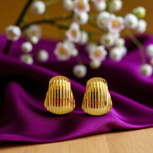 Fevyn Golden Big Stud Earrings French Design for Women & Girls / Stainless Steel Gold-plated Fashion Earring Studs