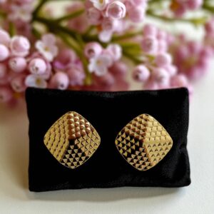 Fevyn Golden Stud Earrings Hammered Design for Women & Girls | Stainless Steel Gold-plated Earring Studs