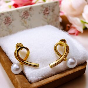 Fevyn Korean Pearl Stud Earrings | Gold Plated Stainless Steel Earrings for Women & Girls