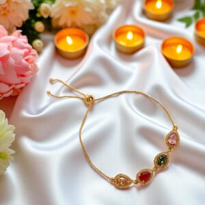 TearDrop Multi-colour Adjustable Bracelet for Women Korean Style (Rosegold Plated)